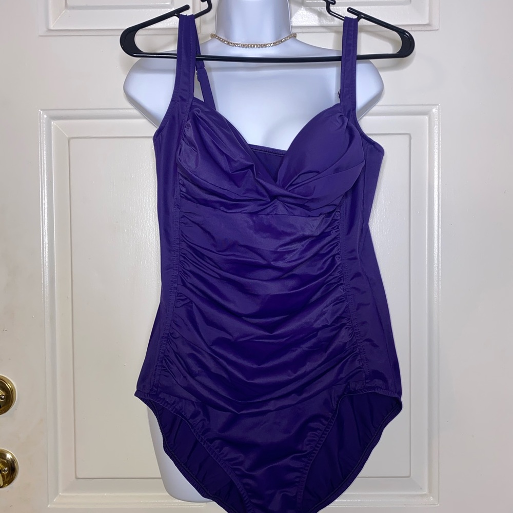 Croft & Barrow Purple Ruched Front One Piece